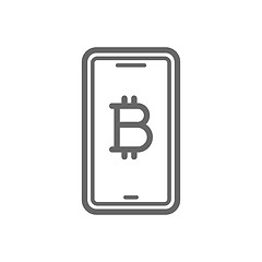 Image showing Bitcoin online symbol on the smartphone line icon.