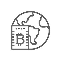 Image showing Bitcoin cloud mining line icon.