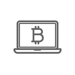 Image showing Bitcoin cryptocurrency in the cold storage flash drive key line icon.