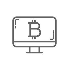 Image showing Bitcoin cold storage symbol on the desktop screen line icon.