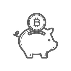 Image showing Bitcoin piggy bank savings line icon.