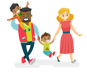Image showing Happy multiracial family walking and having fun.