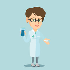 Image showing Pharmacist giving pills and a glass of water.