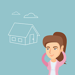 Image showing Caucasian woman dreaming about buying a new house.