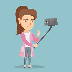 Image showing Young caucasian woman making selfie.