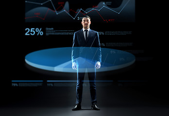 Image showing businessman in suit with virtual chart hologram