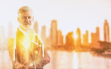 Image showing Double exposure of senior businessman