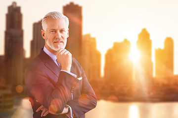 Image showing Senior businessman in front of the big city