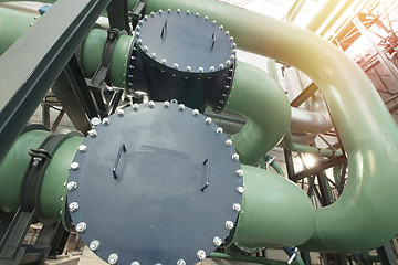 Image showing Industrial zone, Steel pipelines, valves and ladders