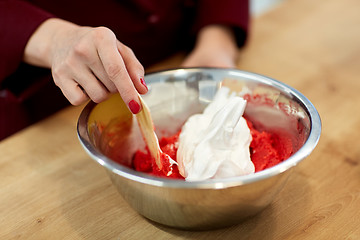 Image showing chef making macaron batter at confectionery