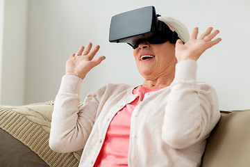 Image showing old woman in virtual reality headset or 3d glasses