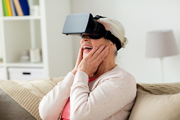 Image showing old woman in virtual reality headset or 3d glasses