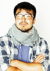 Image showing young handsome asian man hipster in glasses on white background,