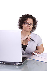 Image showing Hispanic Businesswoman at Her Desk Working