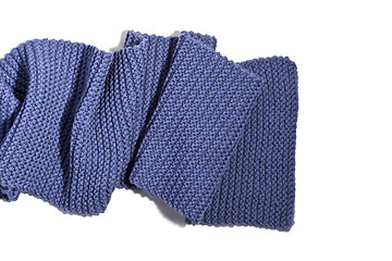 Image showing knitted blue scarf isolated on white background