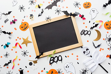 Image showing blank chalkboard and halloween party decorations