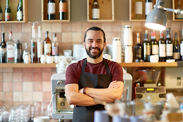 Image showing happy man, barman or waiter at bar