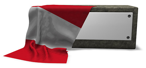 Image showing stone socket with blank sign and flag of peru - 3d rendering