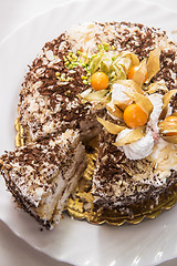 Image showing cake with walnuts and physalis