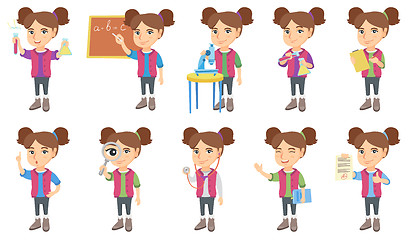 Image showing Little caucasian girl vector illustrations set.