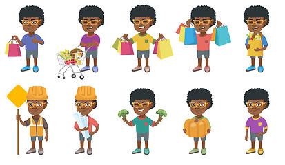 Image showing Little african boy vector illustrations set.