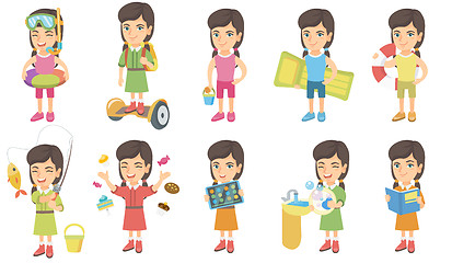 Image showing Little caucasian girl vector illustrations set.
