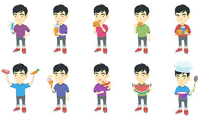 Image showing Little asian boy vector illustrations set.