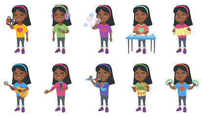 Image showing Little african girl vector illustrations set.