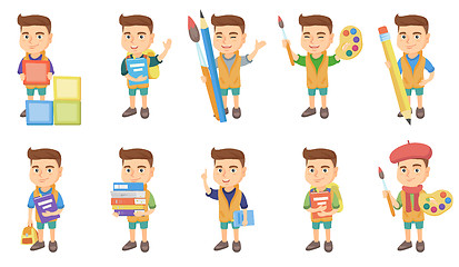 Image showing Little caucasian boy vector illustrations set.