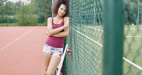 Image showing Charming woman on sports ground