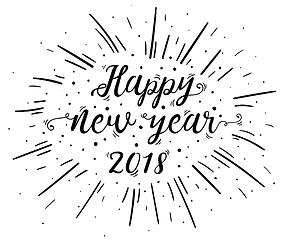 Image showing Hand lettered Happy New Year 2018 text with burst.