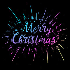 Image showing Hand lettered multicolored Merry Christmas text.