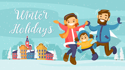 Image showing Winter family Holiday card, banner, poster