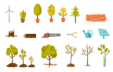 Image showing Trees and plant vector cartoon illustrations set.