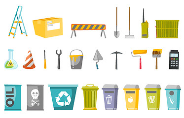 Image showing Construction tools and waste bins illustration set