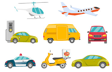 Image showing Transportation vehicles vector illustrations set.