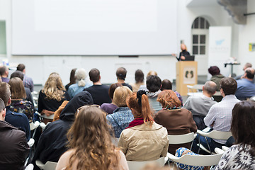 Image showing Woman giving presentation on business conference.