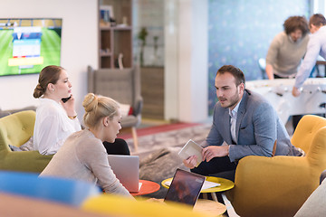 Image showing Startup Business Team At A Meeting at modern office building