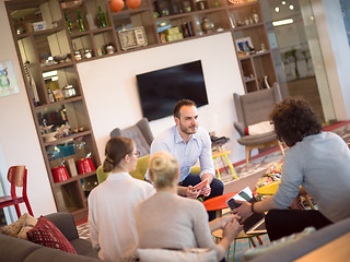 Image showing Startup Business Team At A Meeting at modern office building