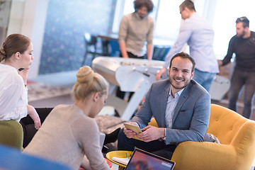 Image showing Startup Business Team At A Meeting at modern office building