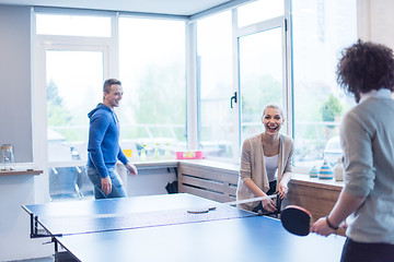 Image showing startup business team playing ping pong tennis