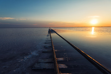 Image showing Beauty sunset on salty lake