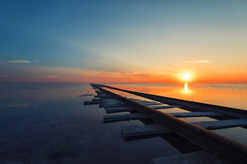 Image showing Beauty sunset on salty lake