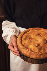 Image showing Pie from potato meat cheese and vegetables