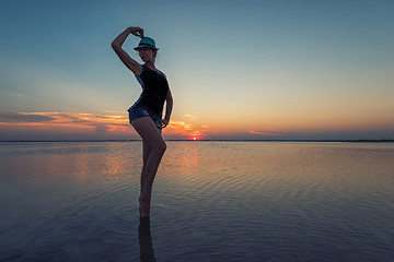 Image showing Beauty sunset on salty lake