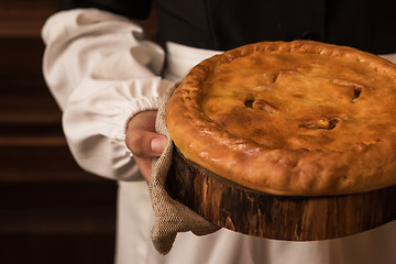 Image showing Pie from potato meat cheese and vegetables