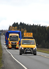 Image showing Wide Load Truck Transport Led by Pilot Vehicle