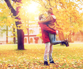 Image showing happy young couple meeting in autumn park