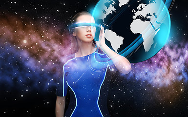 Image showing woman in virtual reality 3d glasses with earth