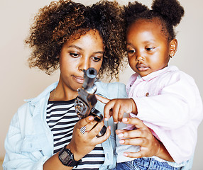 Image showing adorable sweet young afro-american mother with cute little daugh